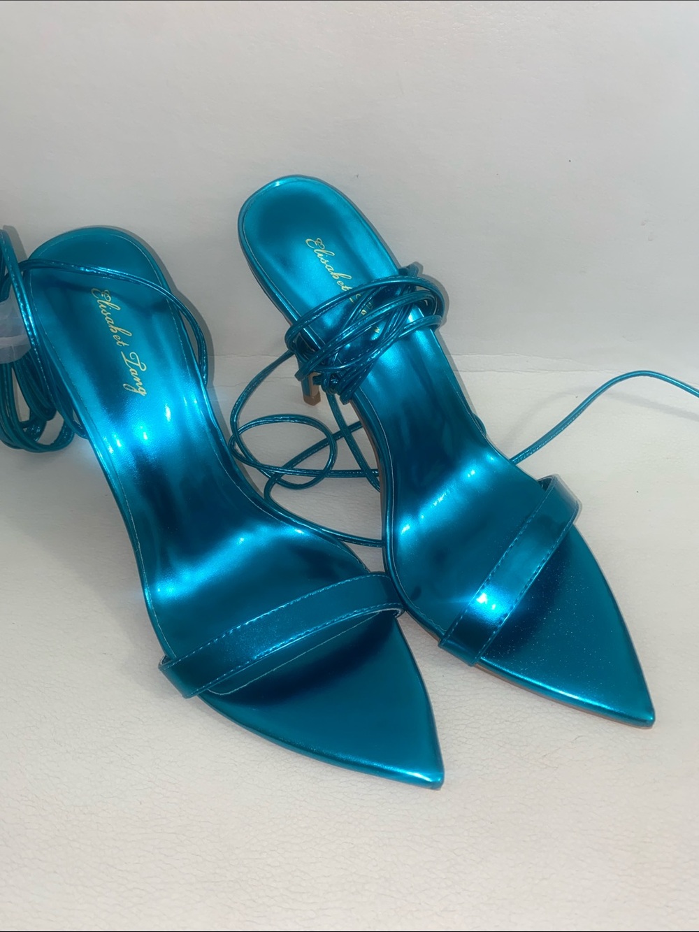 Metallic Teal Lace-Up Pointed Toe Heels